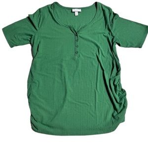 Short Sleeve Ribbed Henley Maternity Shirt - Isabel Maternity Size M Green